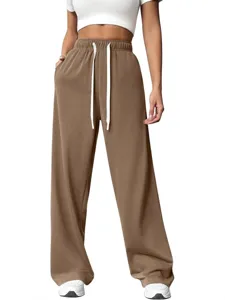 Women high waist casual loose wide leg sweatpants with drawstring in solid color main view