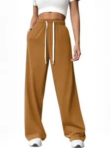 Women high waist casual wide leg sweatpants with drawstring comfortable loose active trousers