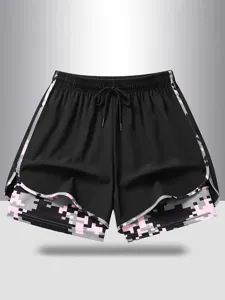2025 Summer Women's Athletic Shorts Drawstring Casual Activewear Fake Two-Piece Shorts