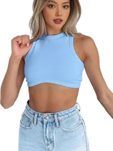 Women casual ribbed knit sleeveless crop top basic solid summer fashion tank top outfit