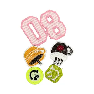 Embroidered patch set featuring number 08 and cute designs for clothes decoration