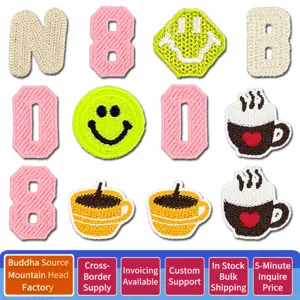 Cute Embroidery Patches Numbers Letters Coffee Cup Smiley Face Iron On Sew On Patches For Clothing DIY Garment Accessories