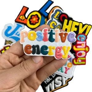 Colorful letter embroidery patch set, positive energy slogan badge for clothing decoration.