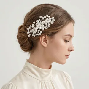 Franse vintage bruid parel haar kam handgemaakte opstekend haar accessoire voor trouwfeest