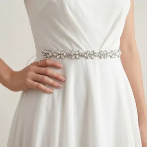 Fashion Women Rhinestone Waist Belt Elegant Satin Ribbon Bridal Belt Shiny Crystal Dress Accessories For Wedding Party