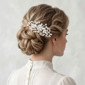 Franse Vintage Bruids Kunstparel Haarkam Handgemaakte Witte Kristal Bloem Rank Haarstuk Voor Bruiloft Bruidsmeisje Feest Vrouwen