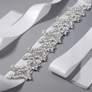 Elegant crystal bridal belt wedding dress rhinestone sash accessory white satin ribbon