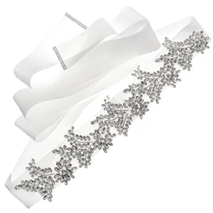 Elegant bridal crystal rhinestone sash white satin ribbon wedding dress bridal belt accessories