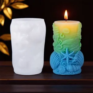 Ocean element silicone mold for scented candles and DIY crafts, detailed shell and wave design.