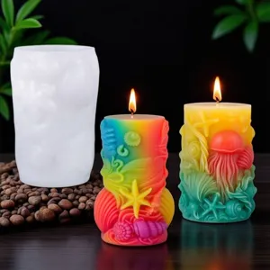 Detail view of ocean element silicone candle mold with finished spiral candles.