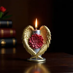 Geurkaars zuil engelen vleugels met rode bloem decoratie voor thuis inrichting en cadeaus