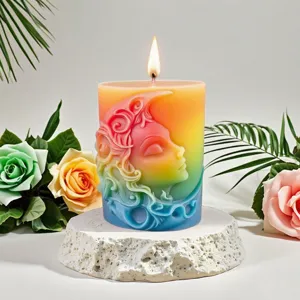 Regenbogen Farbverlauf Sonne Mond Göttin Duftkerze dekorative Ornament Detailansicht