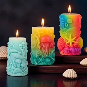 Handcrafted ocean scented candles with 3D marine animal relief designs for home decor.
