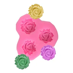 Modern Minimalist Silicone Flower Mold For Cake Decorating Fondant Sugarcraft Crafting Clay Making Triple Holes Pink Baking Tool