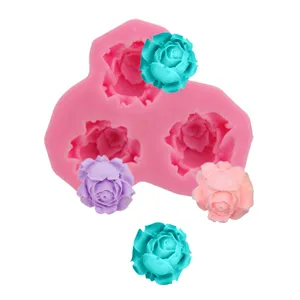 3-cavity rose silicone mold for fondant cake decorating, clay craft and DIY baking tools.