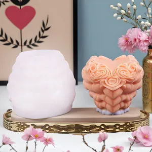 Heart flower scented candle silicone mold and finished handmade wedding gift aromatherapy decor