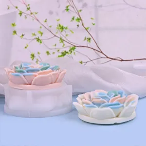 3D lotus rose scented candle silicone mold for DIY handmade soap gypsum floral craft detail