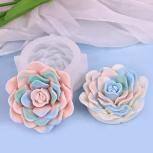3D Lotus Rose Flower Scented Candle Silicone Mold DIY Handmade Soap Resin Gypsum Flower Mold Crafting Supplies Modern Minimalist White