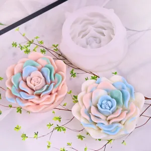 3D floral silicone mold with lotus and rose design for DIY scented candles and handmade soaps.