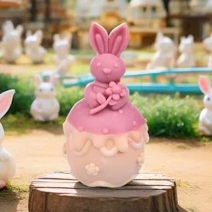 Cute pink rabbit silicone mold 3d animal scented candle gypsum mold DIY handmade craft tool