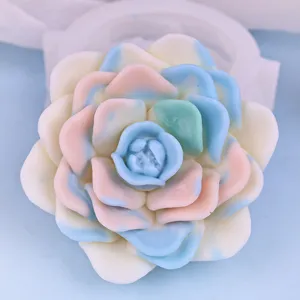 Detailed view of 3D flower silicone mold showcasing colorful pastel petals for DIY crafts.