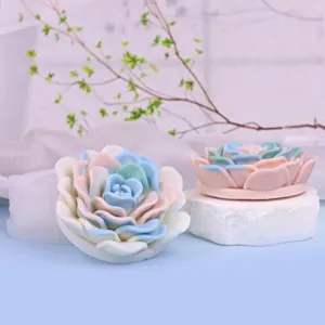 Detail view of 3D silicone candle mold, succulent flower shape design, perfect for DIY crafting.