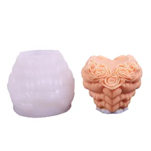 Heart shape floral aromatherapy candle silicone mold for handmade wedding gifts and aroma stone casting.