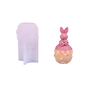 Cute 3D bunny silicone mold for handmade aromatherapy plaster candles and resin crafts main display.