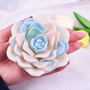 Handmade 3D pastel flower soap or scented candle mold with delicate multi-color gradient.