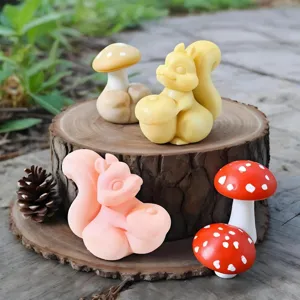 Cute squirrel and mushroom silicone mold details, perfect for handmade aromatherapy candles.