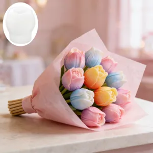 Siliconen tulp bloem mal detail met afgewerkt boeket kaars en zeep ambacht.