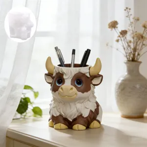 Portalápices de vaca de las Highland molde de resina lindo animal organizador de escritorio