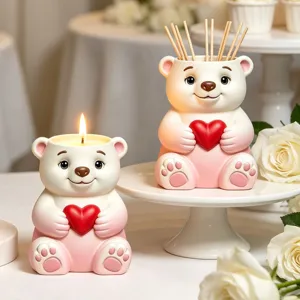 Cute bear heart candle holder silicone mold for aromatherapy cup and gypsum resin decor