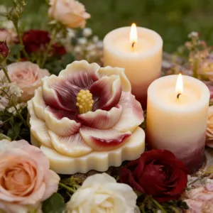 Nahaufnahme einer dreidimensionalen blühenden Blumenkerze mit filigranen Farbverläufen.