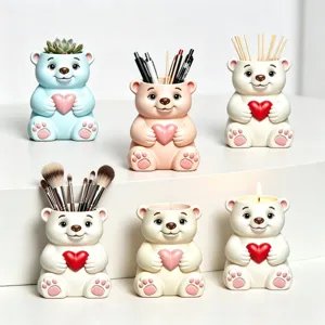 Cute bear silicone mold for concrete flower pots candle holders desk decor resin crafts