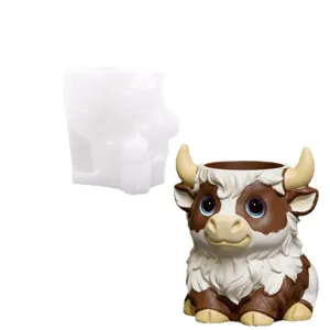 Molde de silicona de vaca de las Tierras Altas maceta de resina lapicero decoracion