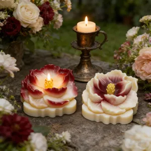 Detailansicht der blühenden 3D-Blumenkerze, realistische Blütenblätter, romantische Blumen.