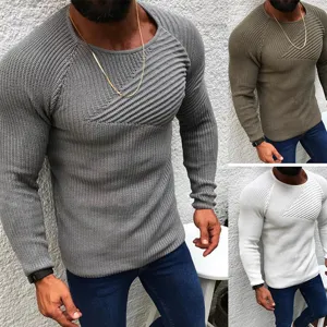 Herren Casual Slim Fit Rundhals Langarm Pullover Strickware Winter Einfarbig Diagonale Textur Acryl Pullover