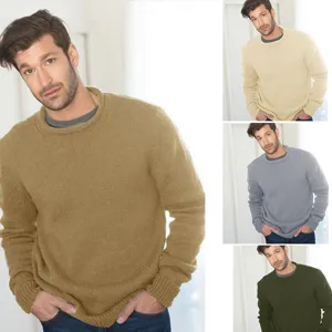 Herren Casual Winter Acryl Rundhalsausschnitt Langarm Pullover Basic Schmale Passform Einfarbig Gerippter Saum Strickware
