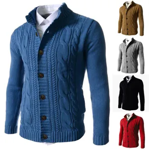 Cardigan Pull en Tricot à Motif Cable et Col Montant Décontracté pour Hommes Manches Longues Ouverture sur le Devant Coupe Slim Vêtement d'Hiver