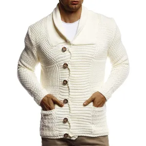 Gilet cardigan en tricot pour homme col châle manches longues pull décontracté hiver