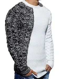 Maglione in maglia girocollo color-block da uomo, manica lunga, vestibilità slim casual