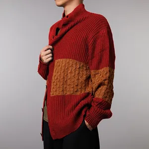 Men's autumn winter colorblock chunky knit cardigan sweater casual long sleeve outerwear