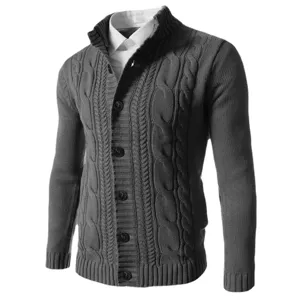Cardigan Tricot Homme Col Montant Pull Automne Hiver Casual Manches Longues Vêtement Homme
