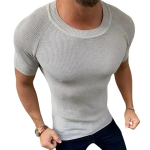 Andrikos stenos poulover plektos me konto maniki monohromo casual top kalokairi fashion