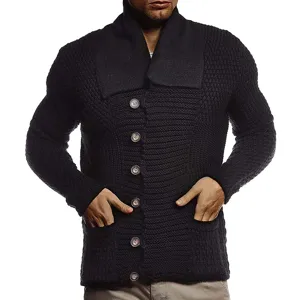 Cardigan en tricot pour homme couleur unie, col châle manches longues veste décontractée style mode.