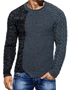 Maglione Uomo Colorblock Lavorato a Maglia Maniche Lunghe Collo Rotondo Autunno Inverno