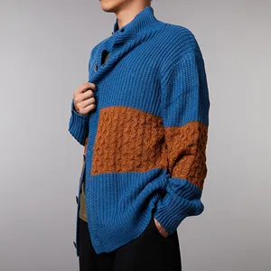 Men's Color-Blocked Knit Cardigan Long Sleeve Casual Sweater Autumn Winter Outerwear