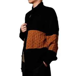 Men's colorblock knit cardigan sweater autumn winter long sleeve casual outerwear comfortable.
