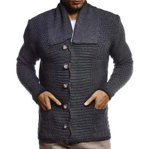 Cardigan Tricot Manches Longues Homme Couleur Unie Col Chale Casual Automne Vêtement